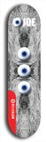 Skateboard deck: Limited edition, North American maple skateboard deck designed by underground artist BellyRash - available widths 7.5 to 8.5 inches in both mellow concave and steep concave shapes. Artwork: EYEBALL JOE logo brand popsicle-shaped deck with unusual, rare three eyeball formation