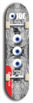 Skateboard deck: Limited edition, North American maple skateboard deck designed by underground artist BellyRash - available widths 7.5 to 8.5 inches in both mellow concave and steep concave shapes. Artwork: EYEBALL JOE logo brand popsicle-shaped deck with unusual, rare three eyeball formation