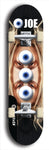 Skateboard deck: Limited edition, North American maple skateboard deck designed by underground artist BellyRash - available widths 7.5 to 8.5 inches in both mellow concave and steep concave shapes. Artwork: EYEBALL JOE logo brand popsicle-shaped deck with unusual, rare three eyeball formation