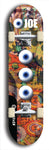 Skateboard deck: Limited edition, North American maple skateboard deck designed by underground artist BellyRash - available widths 7.5 to 8.5 inches in both mellow concave and steep concave shapes. Artwork: EYEBALL JOE logo brand popsicle-shaped deck with unusual, rare three eyeball formation