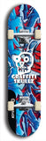 Skateboard deck: Limited edition, North American maple skateboard deck designed by underground artist BellyRash - available widths 7.5 to 8.5 inches in both mellow concave and steep concave shapes. Artwork: GRAFFITI SKULLZ logo brand popsicle-shaped deck with graffiti or street art background
