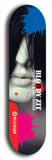 Skateboard deck: Limited edition, North American maple skateboard deck designed by underground artist BellyRash - available widths 7.5 to 8.5 inches in both mellow concave and steep concave shapes. Artwork: BLOODY ZIT logo brand popsicle-shaped deck with mannequin face with black hair and bloody zit on chin