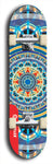 Skateboard deck: Limited edition, North American maple skateboard deck designed by underground artist BellyRash - available widths 7.5 to 8.5 inches in both mellow concave and steep concave shapes. Artwork: DHARMAMECHANIC logo brand popsicle-shaped deck 