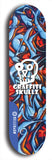 Skateboard deck: Limited edition, North American maple skateboard deck designed by underground artist BellyRash - available widths 7.5 to 8.5 inches in both mellow concave and steep concave shapes. Artwork: GRAFFITI SKULLZ logo brand popsicle-shaped deck with graffiti or street art background