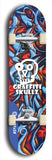 Skateboard deck: Limited edition, North American maple skateboard deck designed by underground artist BellyRash - available widths 7.5 to 8.5 inches in both mellow concave and steep concave shapes. Artwork: GRAFFITI SKULLZ logo brand popsicle-shaped deck with graffiti or street art background