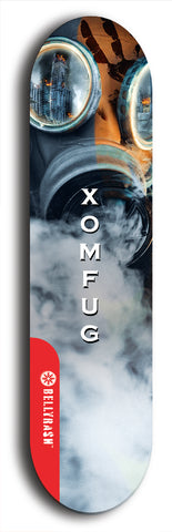 Skateboard deck: Limited edition, North American maple skateboard deck designed by underground artist BellyRash - available widths 7.5 to 8.5 inches in both mellow concave and steep concave shapes. Artwork: XOMFUG logo brand popsicle-shaped deck