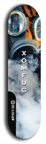 Skateboard deck: Limited edition, North American maple skateboard deck designed by underground artist BellyRash - available widths 7.5 to 8.5 inches in both mellow concave and steep concave shapes. Artwork: XOMFUG logo brand popsicle-shaped deck