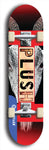 Skateboard deck: Limited edition, North American maple skateboard deck designed by underground artist BellyRash - available widths 7.5 to 8.5 inches in both mellow concave and steep concave shapes. Artwork: PLUSH logo brand popsicle-shaped deck