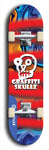 Skateboard deck: Limited edition, North American maple skateboard deck designed by underground artist BellyRash - available widths 7.5 to 8.5 inches in both mellow concave and steep concave shapes. Artwork: GRAFFITI SKULLZ logo brand popsicle-shaped deck with graffiti or street art background