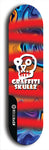 Skateboard deck: Limited edition, North American maple skateboard deck designed by underground artist BellyRash - available widths 7.5 to 8.5 inches in both mellow concave and steep concave shapes. Artwork: GRAFFITI SKULLZ logo brand popsicle-shaped deck with graffiti or street art background