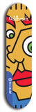 Skateboard deck: Limited edition, North American maple skateboard deck designed by underground artist BellyRash -- available in widths 7.5 to 8.5 inches in both mellow concave and steep concave shapes. Artwork: Oddheads brand popsicle-shaped skateboard deck with cartoon head on dark background. 