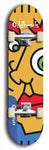 Skateboard deck: Limited edition, North American maple skateboard deck designed by underground artist BellyRash -- available in widths 7.5 to 8.5 inches in both mellow concave and steep concave shapes. Artwork: Oddheads brand popsicle-shaped skateboard deck with cartoon head on dark background. 