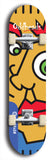 Skateboard deck: Limited edition, North American maple skateboard deck designed by underground artist BellyRash -- available in widths 7.5 to 8.5 inches in both mellow concave and steep concave shapes. Artwork: Oddheads brand popsicle-shaped skateboard deck with cartoon head on dark background. 