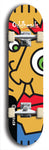 Skateboard deck: Limited edition, North American maple skateboard deck designed by underground artist BellyRash -- available in widths 7.5 to 8.5 inches in both mellow concave and steep concave shapes. Artwork: Oddheads brand popsicle-shaped skateboard deck with cartoon head on dark background. 