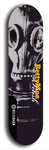 Skateboard deck: Limited edition, North American maple skateboard deck designed by underground artist BellyRash - available widths 7.5 to 8.5 inches in both mellow concave and steep concave shapes. Artwork: BETTYMOE FETISH logo brand popsicle-shaped deck with muted large black and white gas mask in background