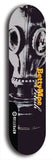 Skateboard deck: Limited edition, North American maple skateboard deck designed by underground artist BellyRash - available widths 7.5 to 8.5 inches in both mellow concave and steep concave shapes. Artwork: BETTYMOE FETISH logo brand popsicle-shaped deck with muted large black and white gas mask in background