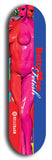 Skateboard deck: Limited edition, North American maple skateboard deck designed by underground artist BellyRash - available widths 7.5 to 8.5 inches in both mellow concave and steep concave shapes. Artwork: BETTYMOE FETISH logo brand popsicle-shaped deck with shapely erotic plastic mannequin