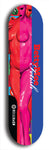 Skateboard deck: Limited edition, North American maple skateboard deck designed by underground artist BellyRash - available widths 7.5 to 8.5 inches in both mellow concave and steep concave shapes. Artwork: BETTYMOE FETISH logo brand popsicle-shaped deck with shapely erotic plastic mannequin