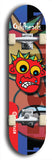 Skateboard deck: Limited edition, North American maple skateboard deck designed by underground artist BellyRash -- available in widths 7.5 to 8.5 inches in both mellow concave and steep concave shapes. Artwork: Oddheads brand popsicle-shaped skateboard deck with cartoon head on dark background. 