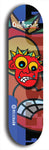 Skateboard deck: Limited edition, North American maple skateboard deck designed by underground artist BellyRash -- available in widths 7.5 to 8.5 inches in both mellow concave and steep concave shapes. Artwork: Oddheads brand popsicle-shaped skateboard deck with cartoon head on dark background. 