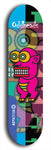 Skateboard deck: Limited edition, North American maple skateboard deck designed by underground artist BellyRash -- available in widths 7.5 to 8.5 inches in both mellow concave and steep concave shapes. Artwork: Oddheads brand popsicle-shaped skateboard deck with cartoon head on dark background. 