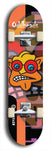 Skateboard deck: Limited edition, North American maple skateboard deck designed by underground artist BellyRash -- available in widths 7.5 to 8.5 inches in both mellow concave and steep concave shapes. Artwork: Oddheads brand popsicle-shaped skateboard deck with cartoon head on dark background. 