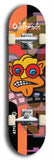 Skateboard deck: Limited edition, North American maple skateboard deck designed by underground artist BellyRash -- available in widths 7.5 to 8.5 inches in both mellow concave and steep concave shapes. Artwork: Oddheads brand popsicle-shaped skateboard deck with cartoon head on dark background. 