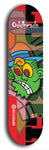 Skateboard deck: Limited edition, North American maple skateboard deck designed by underground artist BellyRash -- available in widths 7.5 to 8.5 inches in both mellow concave and steep concave shapes. Artwork: Oddheads brand popsicle-shaped skateboard deck with cartoon head on dark background. 