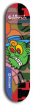 Skateboard deck: Limited edition, North American maple skateboard deck designed by underground artist BellyRash -- available in widths 7.5 to 8.5 inches in both mellow concave and steep concave shapes. Artwork: Oddheads brand popsicle-shaped skateboard deck with cartoon head on dark background. 