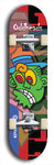 Skateboard deck: Limited edition, North American maple skateboard deck designed by underground artist BellyRash -- available in widths 7.5 to 8.5 inches in both mellow concave and steep concave shapes. Artwork: Oddheads brand popsicle-shaped skateboard deck with cartoon head on dark background. 