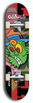 Skateboard deck: Limited edition, North American maple skateboard deck designed by underground artist BellyRash -- available in widths 7.5 to 8.5 inches in both mellow concave and steep concave shapes. Artwork: Oddheads brand popsicle-shaped skateboard deck with cartoon head on dark background. 