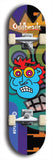 Skateboard deck: Limited edition, North American maple skateboard deck designed by underground artist BellyRash -- available in widths 7.5 to 8.5 inches in both mellow concave and steep concave shapes. Artwork: Oddheads brand popsicle-shaped skateboard deck with cartoon head on dark background. 