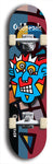 Skateboard deck: Limited edition, North American maple skateboard deck designed by underground artist BellyRash -- available in widths 7.5 to 8.5 inches in both mellow concave and steep concave shapes. Artwork: Oddheads brand popsicle-shaped skateboard deck with cartoon head on dark background. 