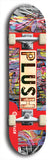 Skateboard deck: Limited edition, North American maple skateboard deck designed by underground artist BellyRash - available widths 7.5 to 8.5 inches in both mellow concave and steep concave shapes. Artwork: PLUSH logo brand popsicle-shaped deck