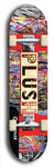 Skateboard deck: Limited edition, North American maple skateboard deck designed by underground artist BellyRash - available widths 7.5 to 8.5 inches in both mellow concave and steep concave shapes. Artwork: PLUSH logo brand popsicle-shaped deck