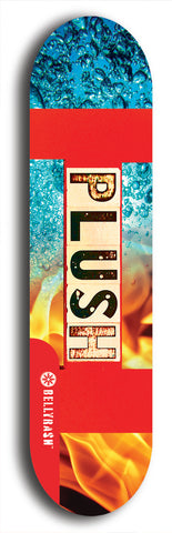 Skateboard deck: Limited edition, North American maple skateboard deck designed by underground artist BellyRash - available widths 7.5 to 8.5 inches in both mellow concave and steep concave shapes. Artwork: PLUSH logo brand popsicle-shaped deck