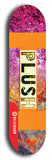 Skateboard deck: Limited edition, North American maple skateboard deck designed by underground artist BellyRash - available widths 7.5 to 8.5 inches in both mellow concave and steep concave shapes. Artwork: PLUSH logo brand popsicle-shaped deck