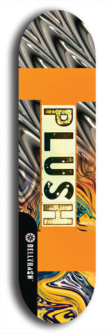 Skateboard deck: Limited edition, North American maple skateboard deck designed by underground artist BellyRash - available widths 7.5 to 8.5 inches in both mellow concave and steep concave shapes. Artwork: PLUSH logo brand popsicle-shaped deck