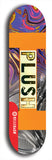 Skateboard deck: Limited edition, North American maple skateboard deck designed by underground artist BellyRash - available widths 7.5 to 8.5 inches in both mellow concave and steep concave shapes. Artwork: PLUSH logo brand popsicle-shaped deck