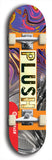 Skateboard deck: Limited edition, North American maple skateboard deck designed by underground artist BellyRash - available widths 7.5 to 8.5 inches in both mellow concave and steep concave shapes. Artwork: PLUSH logo brand popsicle-shaped deck