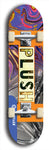 Skateboard deck: Limited edition, North American maple skateboard deck designed by underground artist BellyRash - available widths 7.5 to 8.5 inches in both mellow concave and steep concave shapes. Artwork: PLUSH logo brand popsicle-shaped deck