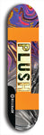 Skateboard deck: Limited edition, North American maple skateboard deck designed by underground artist BellyRash - available widths 7.5 to 8.5 inches in both mellow concave and steep concave shapes. Artwork: PLUSH logo brand popsicle-shaped deck