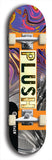 Skateboard deck: Limited edition, North American maple skateboard deck designed by underground artist BellyRash - available widths 7.5 to 8.5 inches in both mellow concave and steep concave shapes. Artwork: PLUSH logo brand popsicle-shaped deck