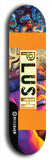 Skateboard deck: Limited edition, North American maple skateboard deck designed by underground artist BellyRash - available widths 7.5 to 8.5 inches in both mellow concave and steep concave shapes. Artwork: PLUSH logo brand popsicle-shaped deck