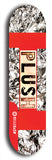 Skateboard deck: Limited edition, North American maple skateboard deck designed by underground artist BellyRash - available widths 7.5 to 8.5 inches in both mellow concave and steep concave shapes. Artwork: PLUSH logo brand popsicle-shaped deck