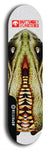 Skateboard deck: Limited edition, North American maple skateboard deck designed by underground artist BellyRash -- available in widths 7.5 to 8.5 inches in both mellow concave and steep concave shapes. Artwork: BUTTUGLY MONSTERS brand popsicle-shaped skateboard deck with monster in background. 