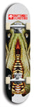 Skateboard deck: Limited edition, North American maple skateboard deck designed by underground artist BellyRash -- available in widths 7.5 to 8.5 inches in both mellow concave and steep concave shapes. Artwork: BUTTUGLY MONSTERS brand popsicle-shaped skateboard deck with monster in background. 