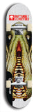 Skateboard deck: Limited edition, North American maple skateboard deck designed by underground artist BellyRash -- available in widths 7.5 to 8.5 inches in both mellow concave and steep concave shapes. Artwork: BUTTUGLY MONSTERS brand popsicle-shaped skateboard deck with monster in background. 