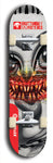 Skateboard deck: Limited edition, North American maple skateboard deck designed by underground artist BellyRash -- available in widths 7.5 to 8.5 inches in both mellow concave and steep concave shapes. Artwork: BUTTUGLY MONSTERS brand popsicle-shaped skateboard deck with monster in background. 