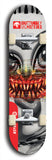 Skateboard deck: Limited edition, North American maple skateboard deck designed by underground artist BellyRash -- available in widths 7.5 to 8.5 inches in both mellow concave and steep concave shapes. Artwork: BUTTUGLY MONSTERS brand popsicle-shaped skateboard deck with monster in background. 